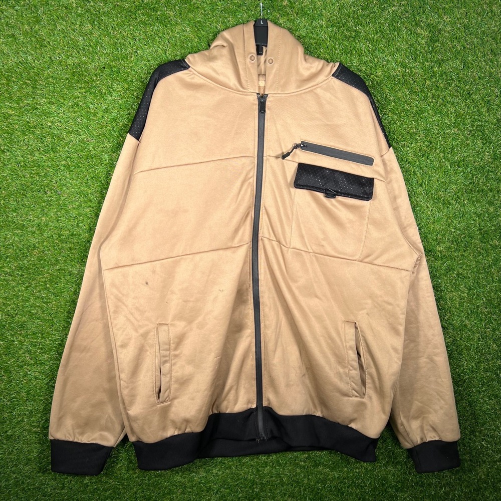 Brooklyn Laundry Mens 3XL‎ Tan Black Full Zip Fleece Lined Technical Hoodie